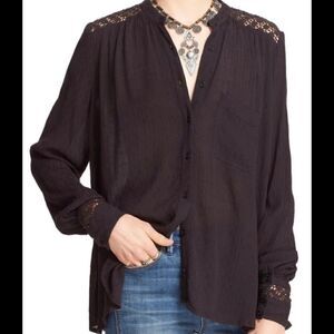 NWT Black Free People black button down blouse XS